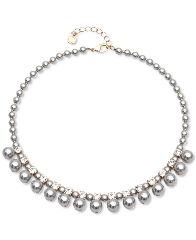 Photo 1 of Charter Club Gold-Tone Crystal & Gray Imitation Pearl Statement Necklace, 17" + 2" Extender