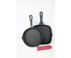 Photo 1 of Sedona Cast Iron Skillet & Grill Pan 2-pc. Set Plus Handle Holder