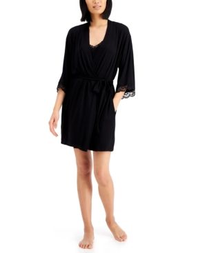 Photo 1 of NWT SIZE S INC INTERNATIONAL CONCEPTS Up All Night Heavenly Soft Lace-Trim Knit Wrap Robe /Rayon/spandex