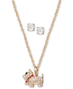 Photo 1 of Charter Club Gold-Tone Crystal Dog Pendant Necklace & Stud Earrings Set W/GIFT BOX