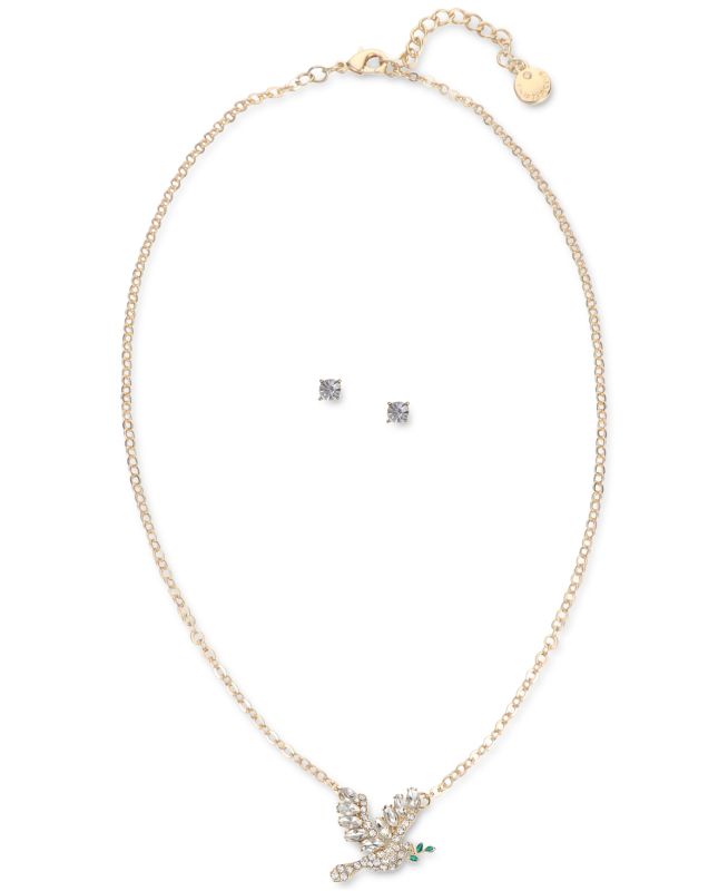 Photo 1 of Charter Club Gold-Tone Crystal Dove Pendant Necklace & Stud Earrings Set W/GIFT BOX