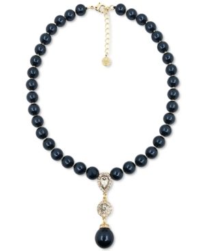 Photo 1 of Charter Club Gold-Tone Crystal Halo & Colored Imitation Pearl Lariat Necklace, 17" + 2" Extender