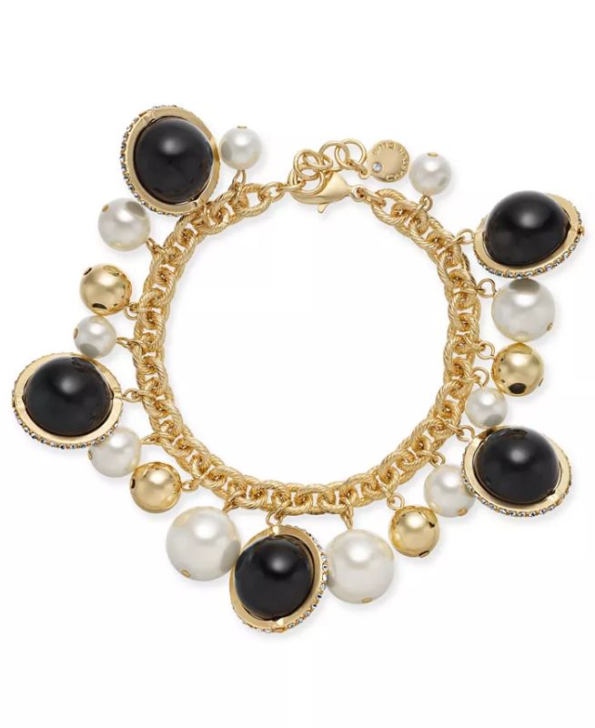 Photo 1 of CHARTER CLUB Gold-Tone Pavé, Imitation Pearl & Bead Shaky Link Bracelet,