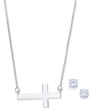 Photo 1 of Alfani Cross Collar Necklace & Crystal Stud Earrings Set,/ GIFT BOX