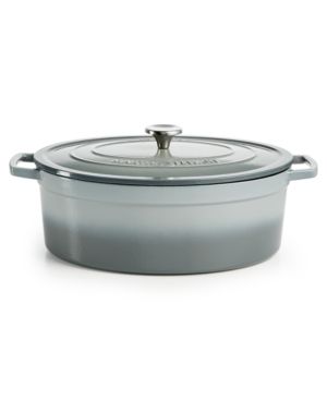 Photo 1 of NIB  MARTHA STEWART COLLECTION Enameled Cast Iron Oval 8-Qt. Dutch Oven. Approx. dimensions: 34cm x 27cm x 12.3cm; 8-qt. capacity
Modern design with a classic straight side shape and stainless steel lid knob. Cast iron exterior heats slowly and evenly; gr