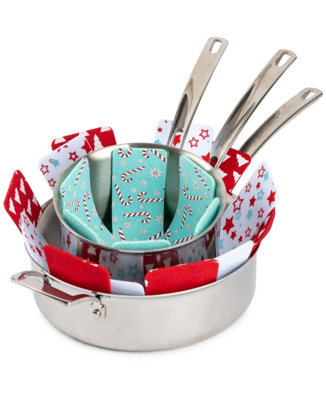Photo 1 of 3-Piece Set Cookware Protectors Holiday Collection. Prevent your cookware from chipping, scratches and other damage with the help of these felt protectors from Core Home, featuring a thin design for seamless stacking. Set includes: small protector (approx