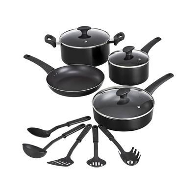 Photo 1 of BELLA 12-Pc. Cookware Set, 9.5" frypan and lid that's also compatible with the Dutch oven 2.5-qt. saucepan and lid, 10" sauté pan and lid
5-qt. Dutch oven, Five utensils: ladle, slotted turner, slotted spoon, solid spoon and pasta fork, Nonstick coating f