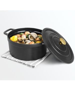 Photo 1 of Martha Stewart Collection Enameled Cast Iron Round 6-Qt. Dutch Oven. Modern design with a classic straight side shape and stainless steel lid handle
Condensation rings on lid underside condense and redistribute moisture. Non-reactive enameled interior doe