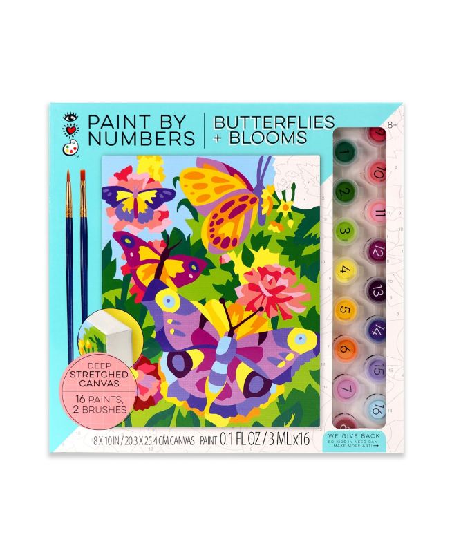 Photo 1 of Paint by Numbers Butterflies and Blooms Craft Kit. Includes assorted colors. 9.5" x 10.5" x 1.4". Features butterflies in a field of flowers
Tray pulls out to become your work station. For ages 8 and up. Contents: Deep 1.25" canvas that can hang or stand.