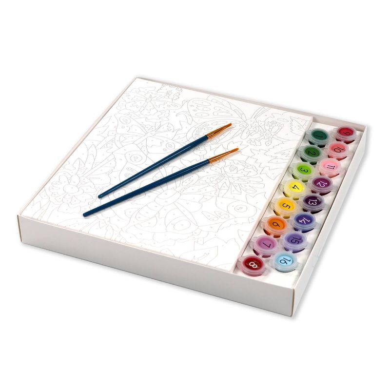 Photo 1 of Paint by Numbers Butterflies and Blooms Craft Kit. Includes assorted colors. 9.5" x 10.5" x 1.4". Features butterflies in a field of flowers
Tray pulls out to become your work station. For ages 8 and up. Contents: Deep 1.25" canvas that can hang or stand.