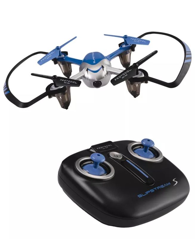 Photo 1 of PROTOCOL Slipstream S Remote Control Stunt Drone. Product dimension - 5.5" L x 7.3" W x 1.25"H
Product weight - 0.06 lbs. Auto launch, hover, and land with altitude sensor. Maneuvers up-down, forward-backward, right-left, and side to side
Banked turns and