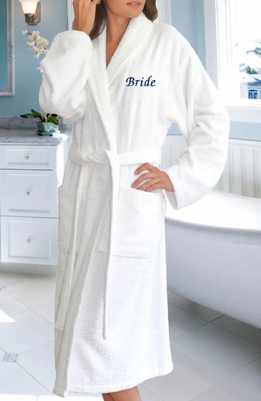 Photo 1 of WOMEN'S Navy Embroidered 'Bride' Terry Bathrobe