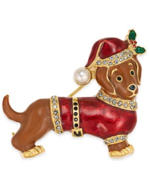 Photo 1 of Holiday Lane Gold-Tone Pave & Imitation Pearl Dog Pin