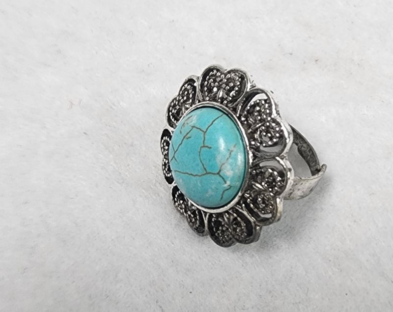 Photo 1 of Southwestern Faux Turquoise Adjustable Ring Vintage Look