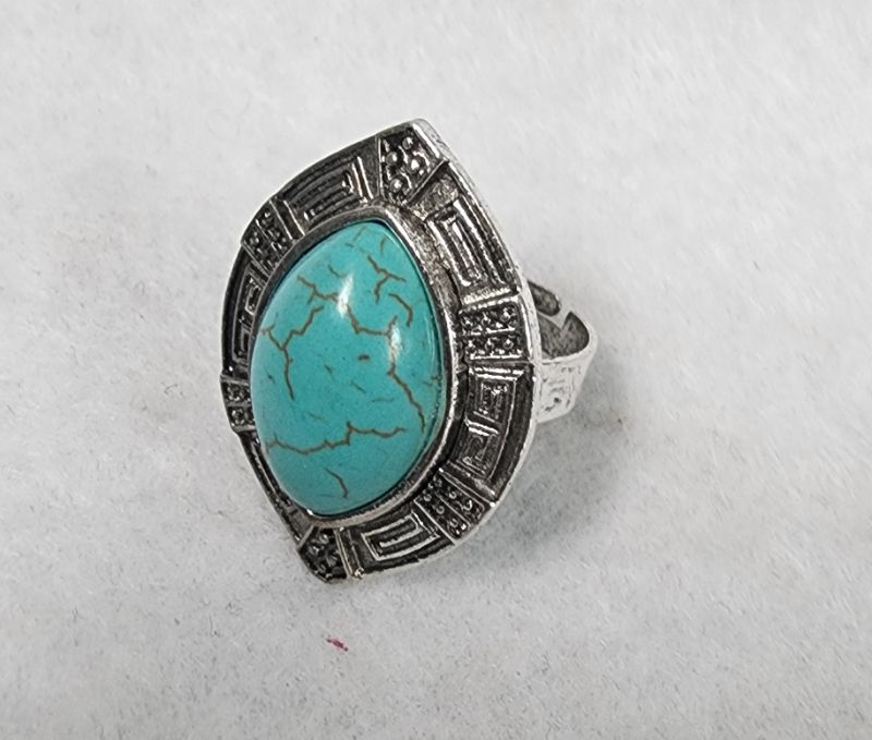 Photo 1 of Southwestern Faux Turquoise Adjustable Ring Vintage Look
