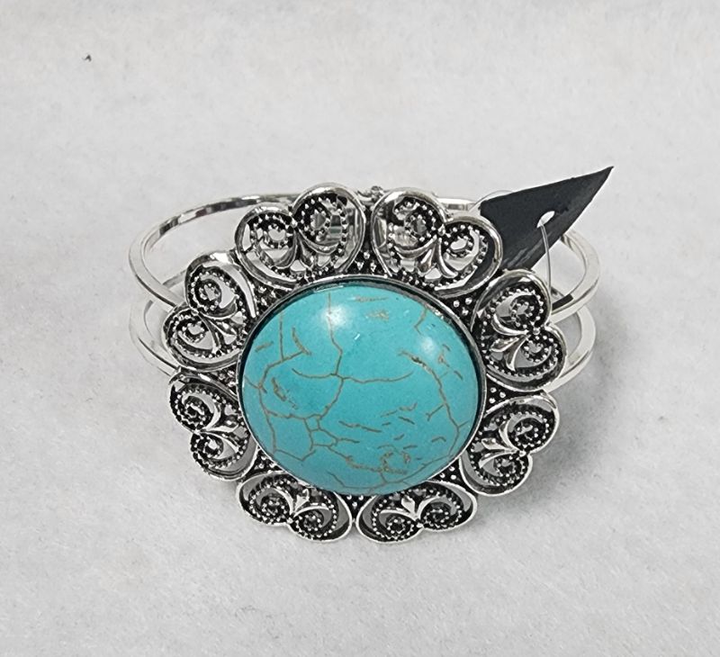 Photo 1 of Southwestern Hinge Clamp Cuff Bracelet Faux Turquoise Vintage Look