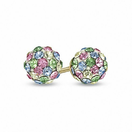Photo 1 of Inverness 14K Yellow Gold 4mm Multi Color Crystal Ball Piercing Earrings- STERILE PIERCING EARRINGS
