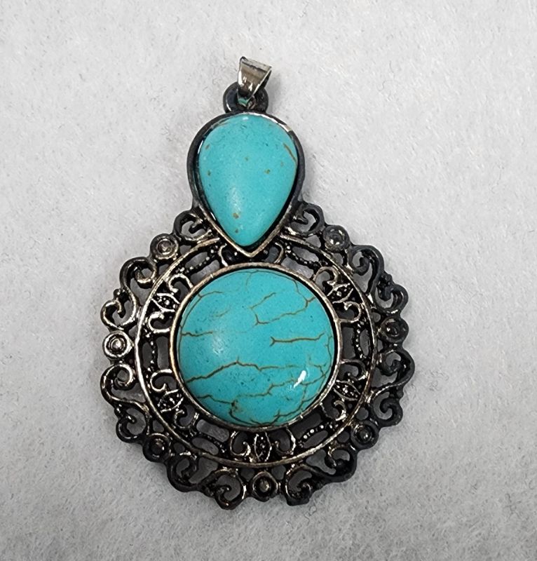 Photo 1 of Vintage Silver Tone Faux Lapis Turquoise Stone Necklace Charm 