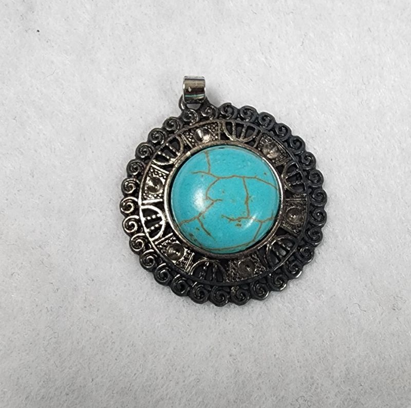 Photo 1 of Pendant Charm Antique Silver Tone With Faux Turquoise Stone