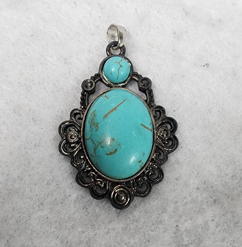 Photo 1 of Pendant Charm Antique Silver Tone With Faux Turquoise Stone