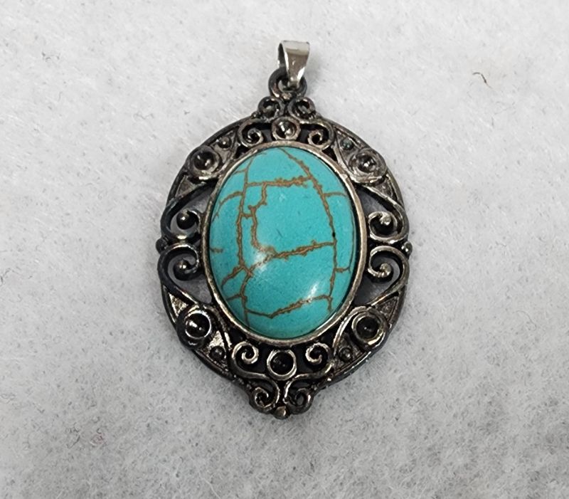 Photo 1 of Pendant Charm Antique Silver Tone With Faux Turquoise Stone