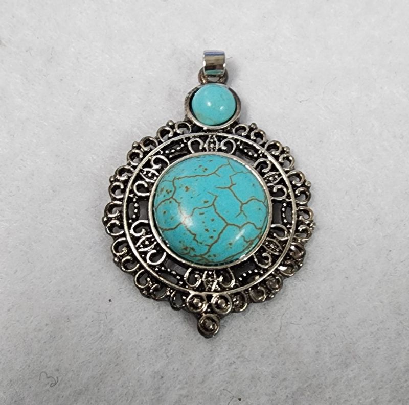 Photo 1 of Pendant Charm Antique Silver Tone With Faux Turquoise Stone