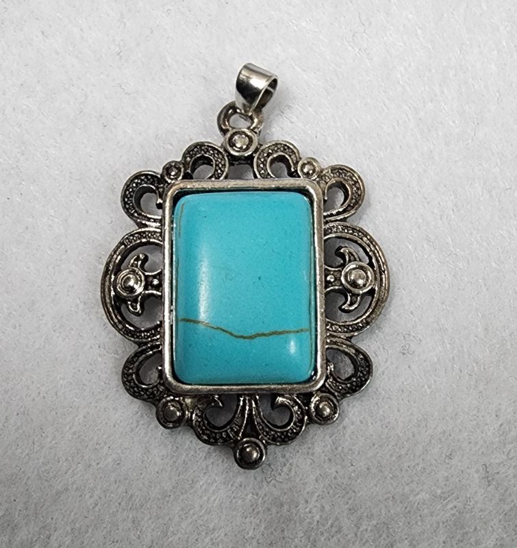 Photo 1 of Pendant Charm Antique Silver Tone With Faux Turquoise Stone