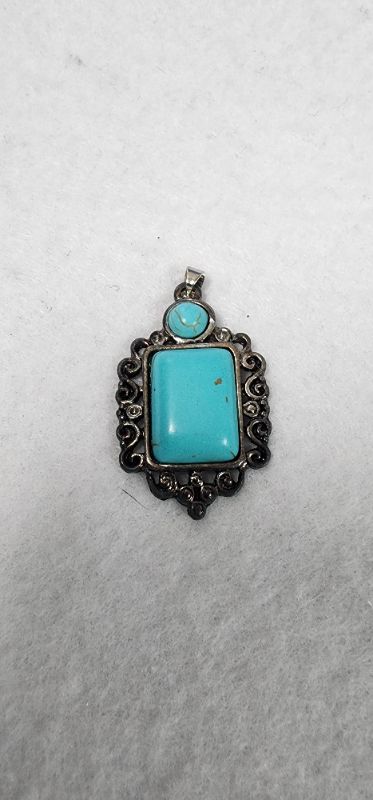 Photo 1 of Pendant Charm Antique Silver Tone With Faux Turquoise Stone