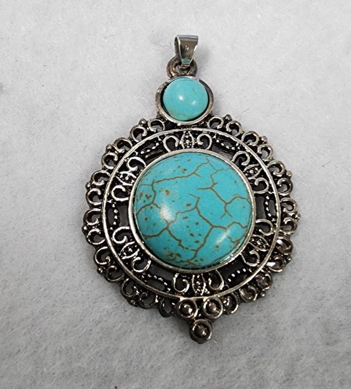 Photo 1 of Pendant Charm Antique Silver Tone With Faux Turquoise Stone