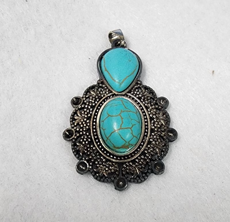 Photo 1 of Pendant Charm Antique Silver Tone With Faux Turquoise Stone