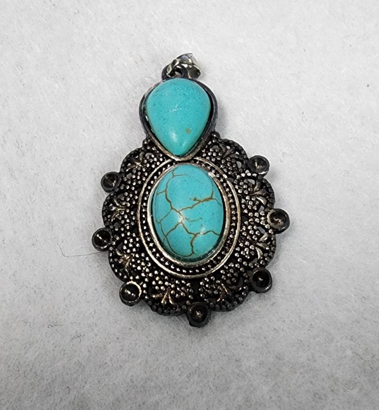 Photo 1 of Pendant Charm Antique Silver Tone With Faux Turquoise Stone