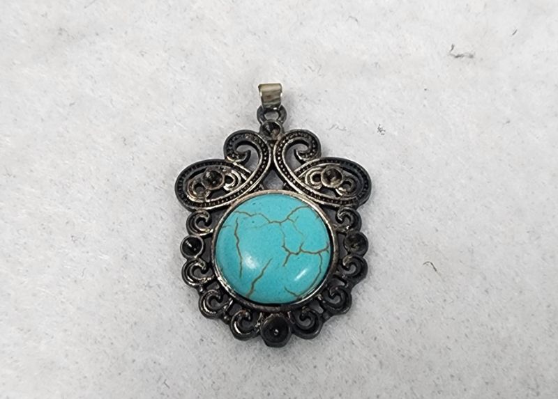 Photo 1 of Pendant Charm Antique Silver Tone With Faux Turquoise Stone