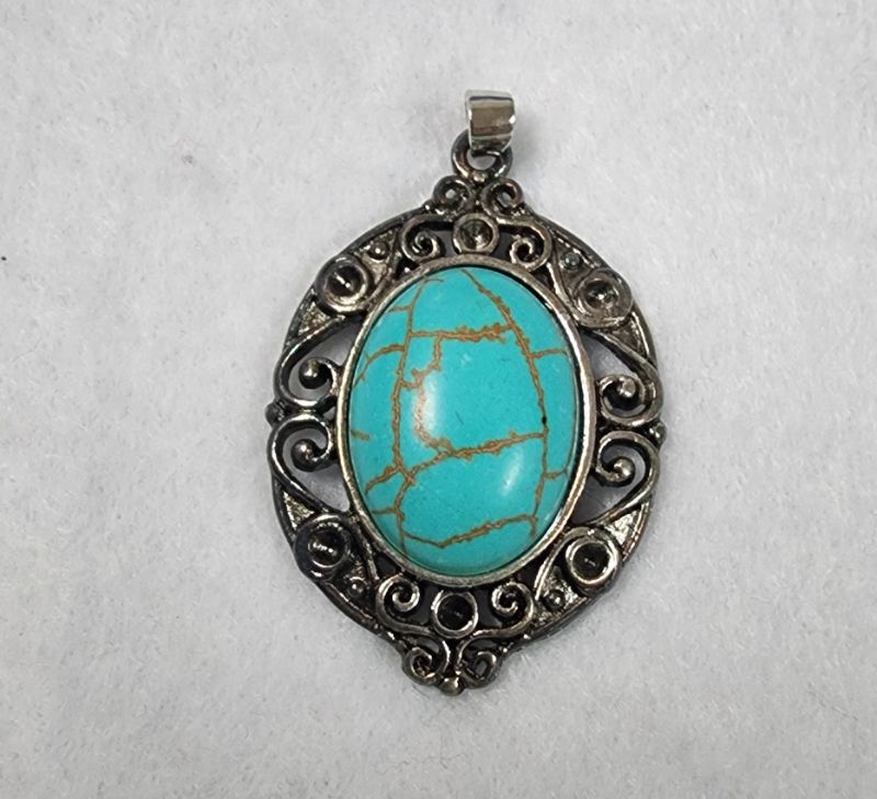 Photo 1 of Pendant Charm Antique Silver Tone With Faux Turquoise Stone