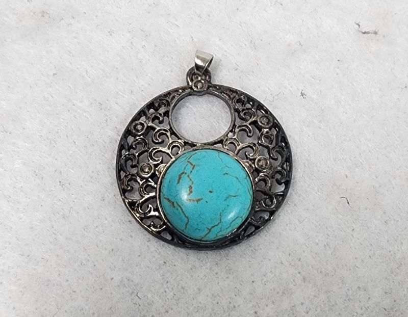 Photo 1 of Pendant Charm Antique Silver Tone With Faux Turquoise Stone