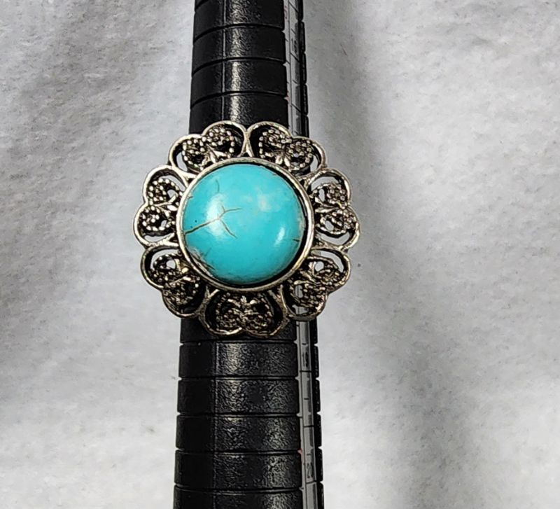Photo 1 of Antique Silver Tone With Faux Turquoise Stone Adjustable Ring