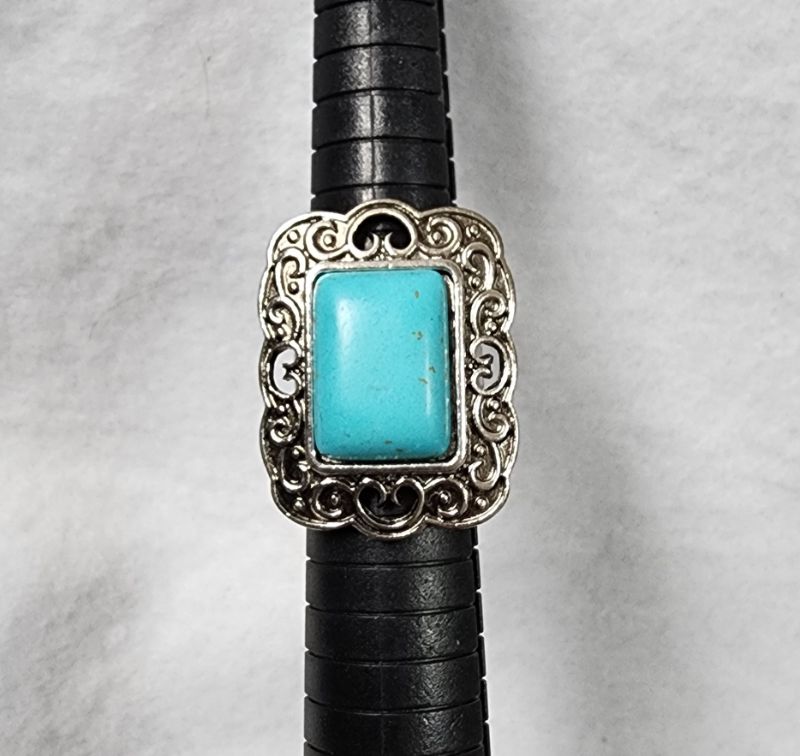Photo 1 of  Antique Silver Tone With Faux Turquoise Stone Adjustable Ring