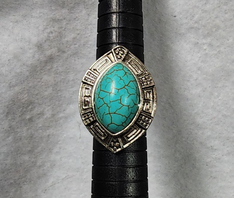 Photo 1 of Antique Silver Tone With Faux Turquoise Stone Adjustable Ring