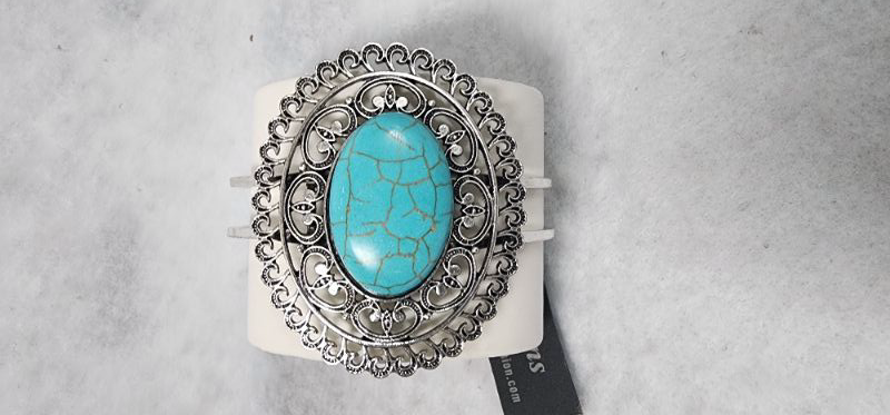 Photo 1 of Southwestern Hinge Clamp Cuff Bracelet Faux Turquoise Vintage Look