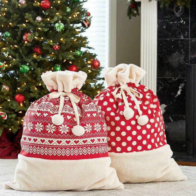 Photo 1 of CG HUNTER JUMBO HOLIDAY FABRIC GIFT BAGS SET OF 2, RED/CREAM 27X36