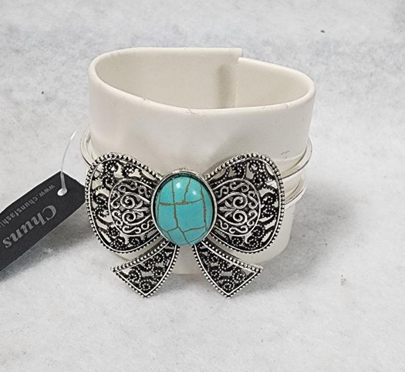 Photo 1 of Southwestern Hinge Clamp Cuff Bracelet Faux Turquoise Vintage Look