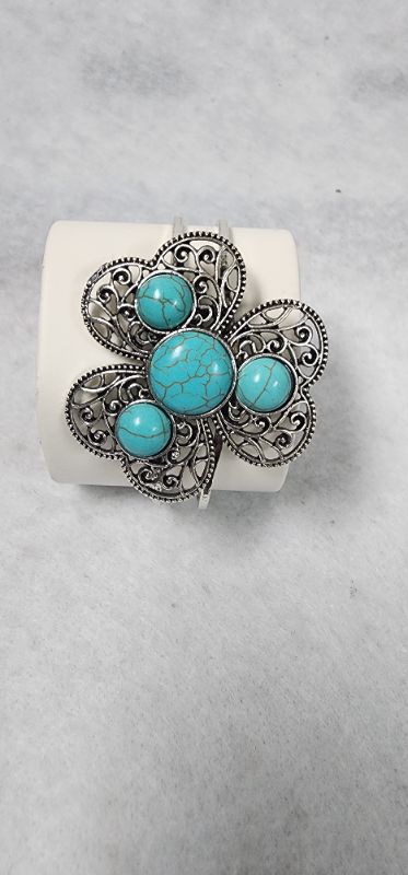 Photo 1 of Southwestern Hinge Clamp Cuff Bracelet Faux Turquoise Vintage Look