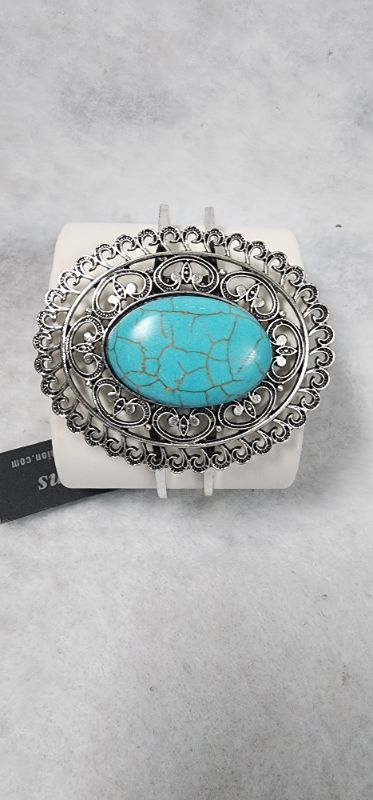 Photo 1 of Southwestern Hinge Clamp Cuff Bracelet Faux Turquoise Vintage Look