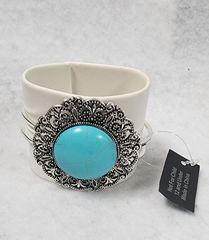 Photo 1 of Southwestern Hinge Clamp Cuff Bracelet Faux Turquoise Vintage Look