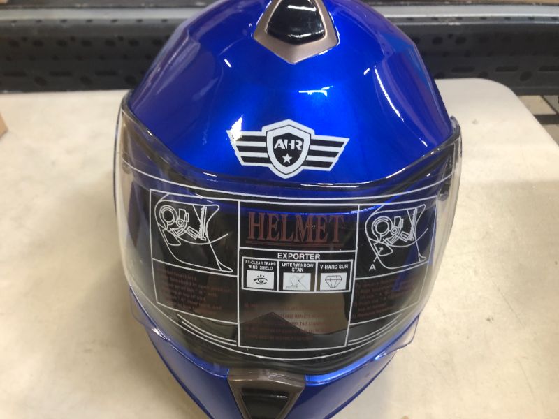 Photo 2 of AHR Motorcycle Helmet Dual Visor Modular Flip up Full Face Helmet DOT Approved Helmet RUN-M for Adult Motorbike Street Bike Moped Racing (Blue, L)
