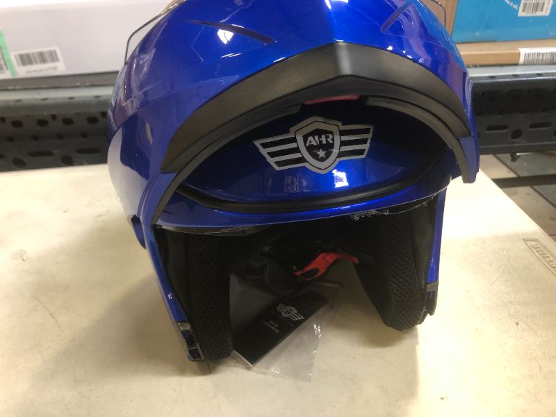 Photo 3 of AHR Motorcycle Helmet Dual Visor Modular Flip up Full Face Helmet DOT Approved Helmet RUN-M for Adult Motorbike Street Bike Moped Racing (Blue, L)
