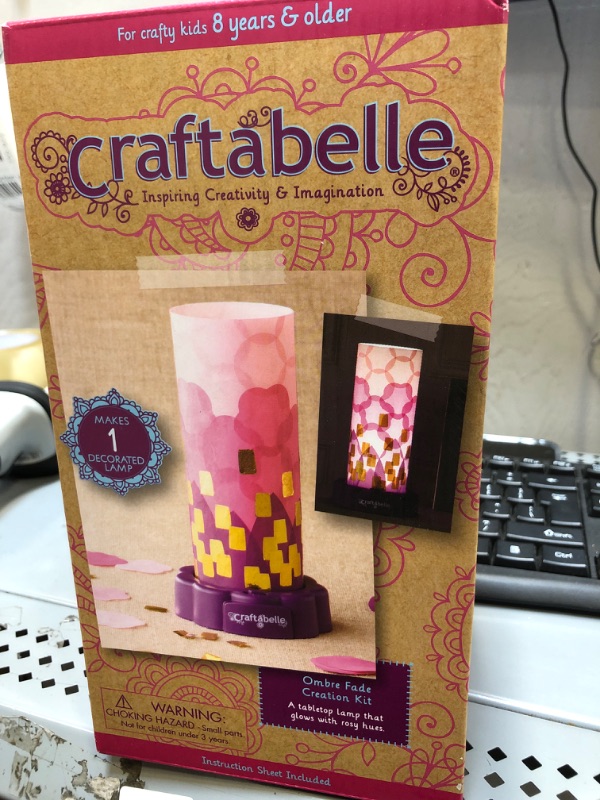 Photo 1 of Craftabelle – Ombre Fade Creation Kit – Lampshade Decorating Kit – 323pc LED Lamp Set with Fabric & Accessories – DIY Arts & Crafts for Kids Aged 8 Years +
