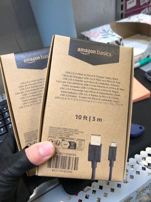 Photo 1 of Amazon Basics USB 2.0 A-Male to Micro B Cable, 10 feet, Black 2 count 