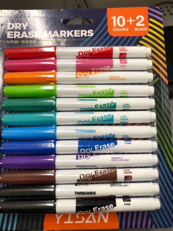 Photo 2 of YISAN Dry Erase Markers Fine Point,Whiteboard Markers Fine Tip, 10+2 Assorted Colors Low Odor,Writing on Whiteboard,Mirrors for School Office Home,70511