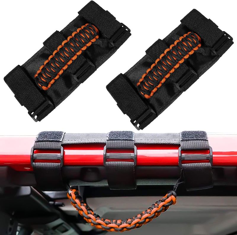 Photo 1 of 2 x Paracord Roll Bar Grab Handles Grip Handle Purely Handmade for Jeep Wrangler YJ TJ JK JKU JL JLU Sports Sahara Freedom Rubicon X & Unlimited 1955-2021 2022 (Orange)
