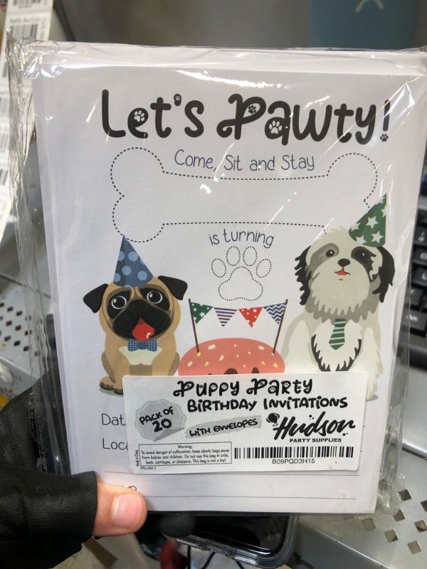Photo 1 of Pug Birthday Party Invitations with Envelopes - (Pack of 20) - Puppy Party Invites for Girls, Boys, Toddlers, Children and More. Puppy Party Supplies. Fill In Style.